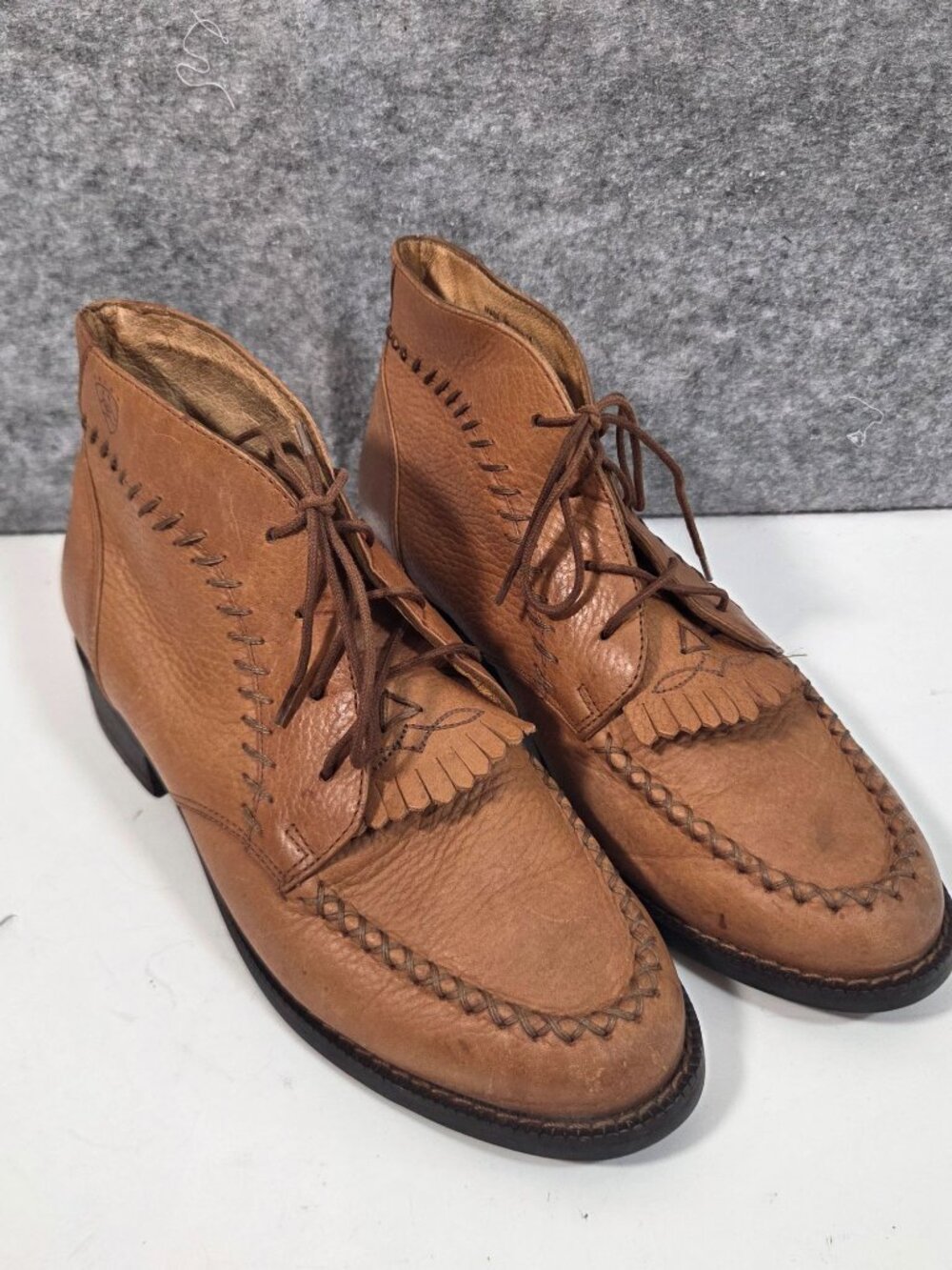Ariat Vintage Brown Leather Kiltie Ankle Boots 6.5 Western Boho Festival Lace Up